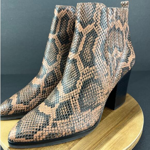 Marc Fisher LTD Alva Leather Snake Block Heel Slip On Bootie Brown/Black Size 10 - Picture 5 of 10